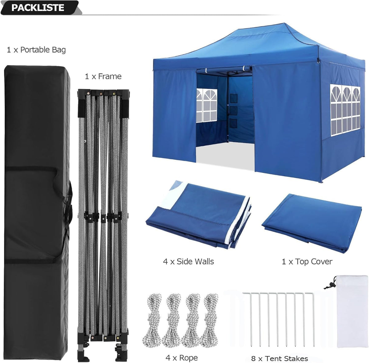 COBIZI Pop-Up Canopy 10 x 15 ft Blue With 4 Sidewalls