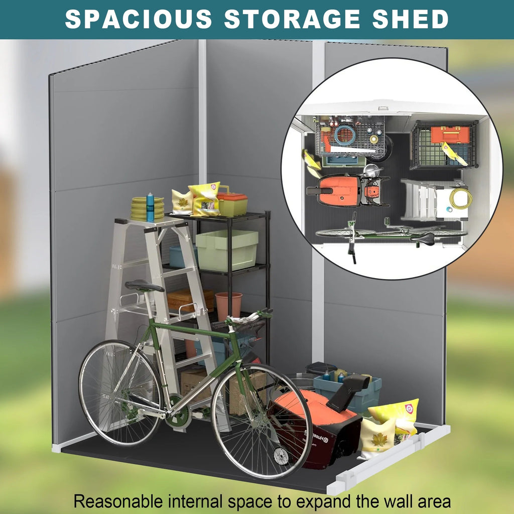 Seizeen Resin Outdoor Storage Shed With Floor, Light Gray, 82 in H