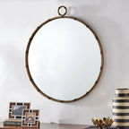 Round Wall Mirror With Antique Brass Finish And Decorative Ring Detail - 31.5in W x 1.5in D x 35in H