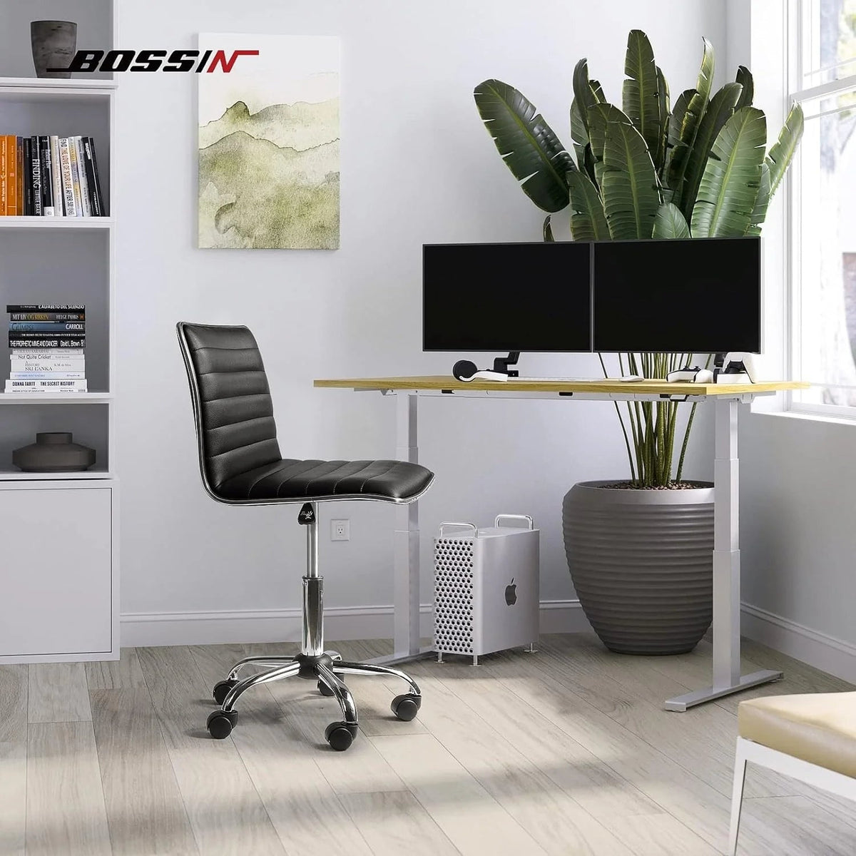 Adjustable Mid-Back Armless Swivel Office Chair With PU Leather - 265 lbs.