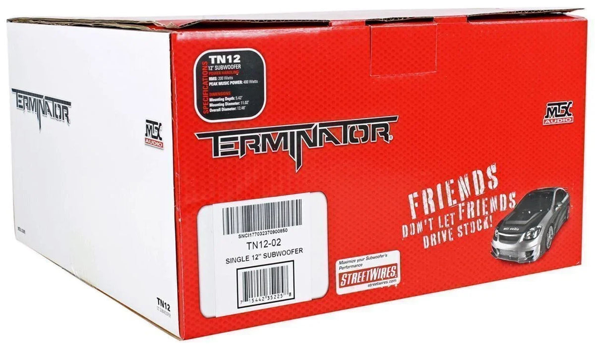MTX Terminator TN12-02 12" 400 Watt Car Audio Subwoofer With Rockville RS12 Sealed Enclosure