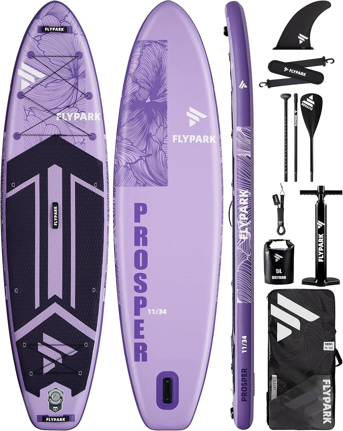 Flypark Inflatable Paddleboard, 11-inch x 34-inch, 420 Pounds Capacity, 15 D-Rings