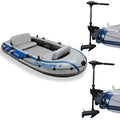 Intex Excursion 4 Inflatable Raft Set With 2 Transom Mount 8 Speed Trolling Motors