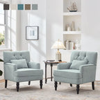 Set Of 2 Upholstered Button-Tufted Accent Chairs With Lumbar Pillows - 30 x 29 x 35 inches