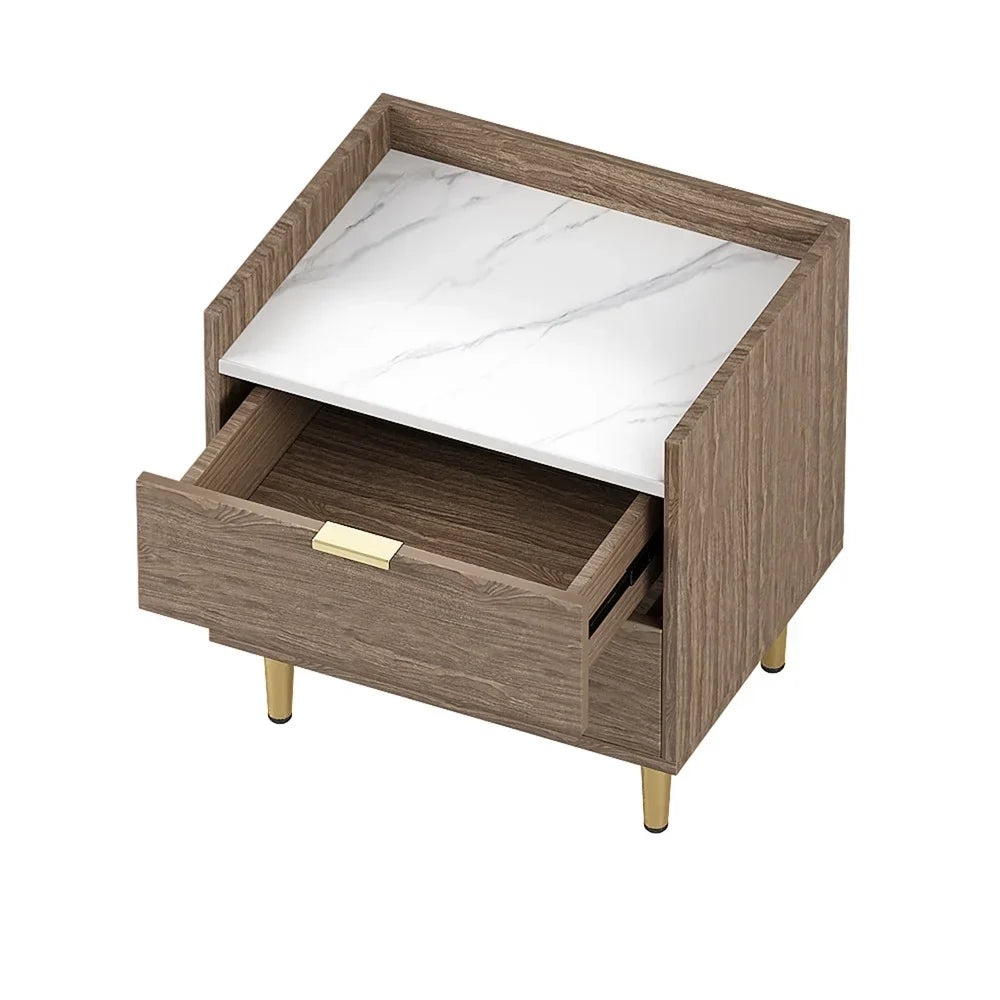 Ecarpat 2-Drawer Nightstand With Metal Legs And Marbled Worktop - 19.7in x 15.8in x 21.3in