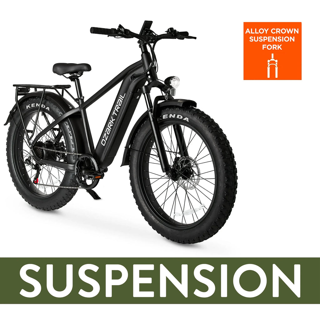 Ozark Trail Electric Fat Tire Bike, 26in, 48V, Class 2, Black, Fits Riders 5ft 2in - 6ft 1in - M.3 Ranger+