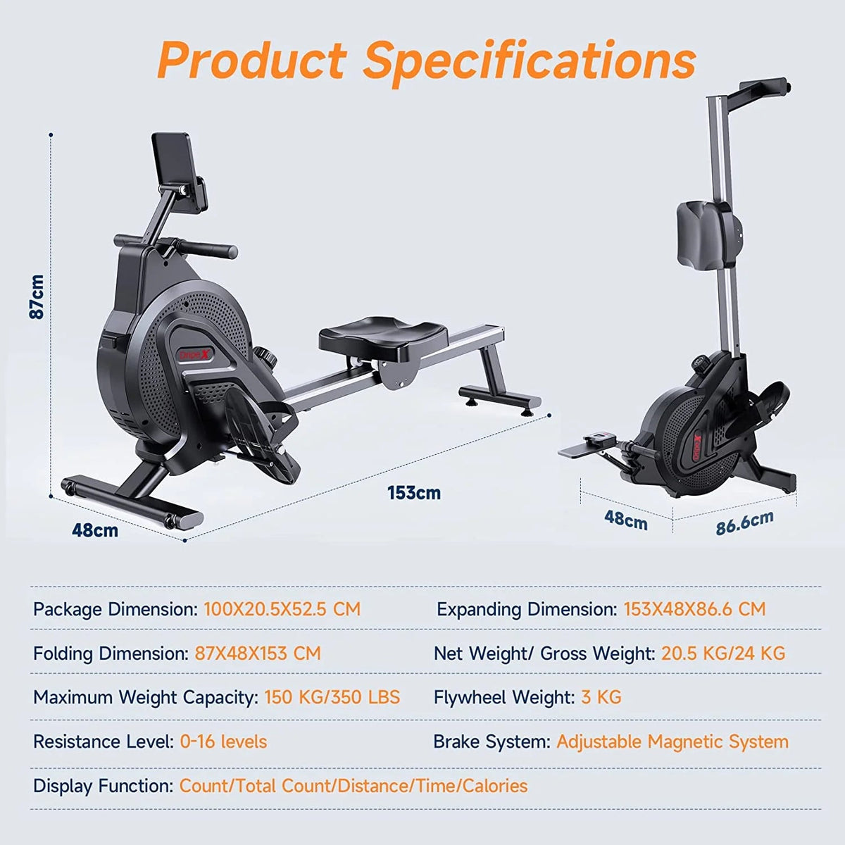 Dripex Magnetic Rowing Machine, Black, 242 lb