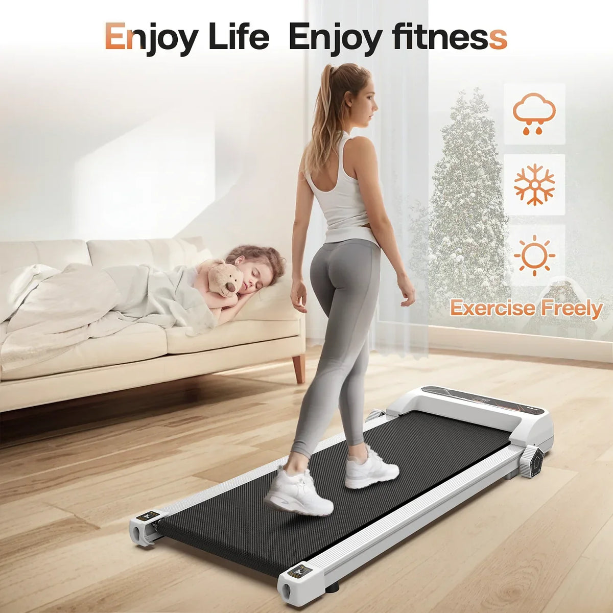 FYC Under Desk Walking Pad Treadmill With Incline, 2.5 HP, White