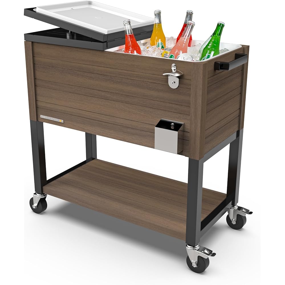 Permasteel Rolling Patio Party Cooler Box, 80-Quart