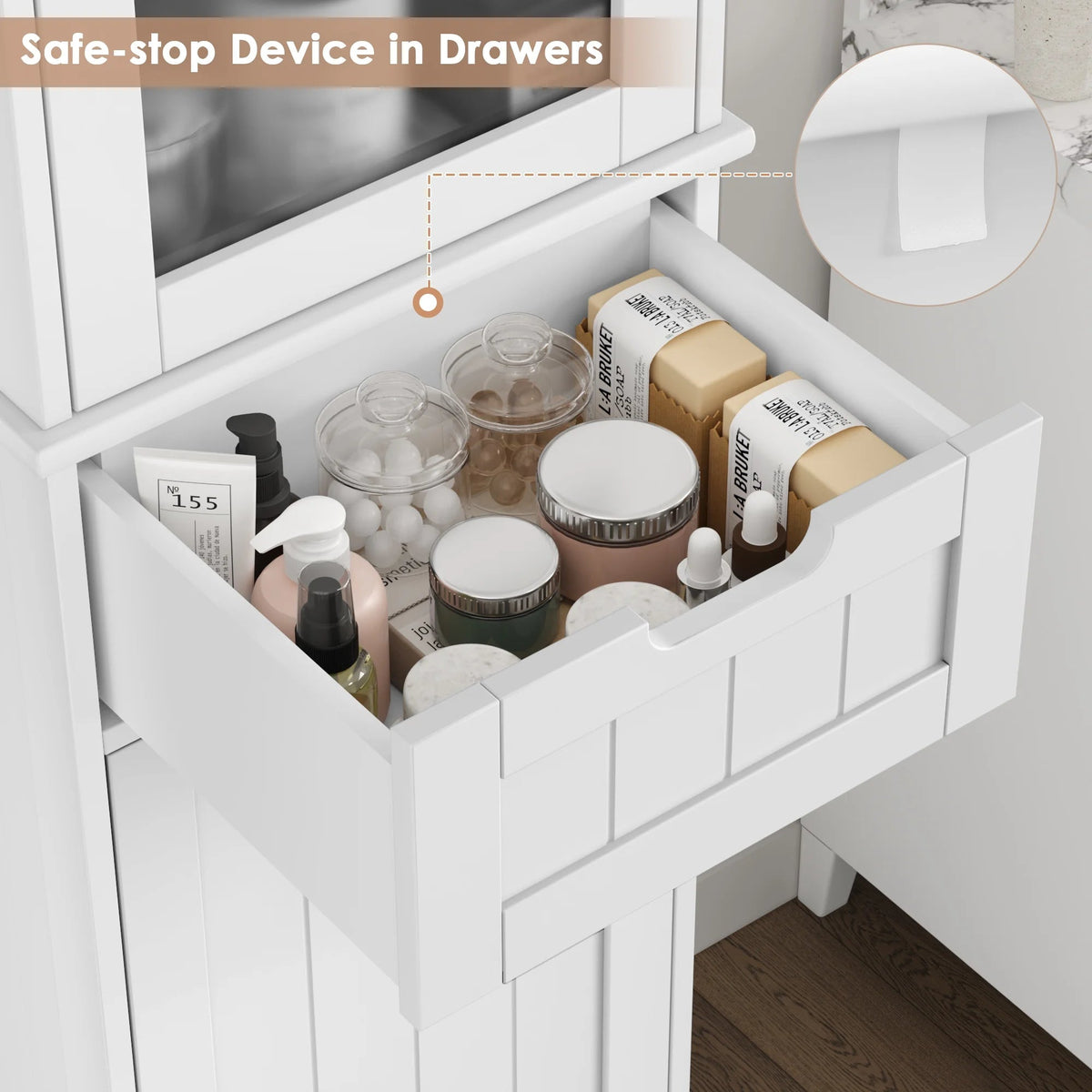 Homfa Tall Narrow Bathroom Storage Cabinet With Door And Drawer, 15.7in L x 11.8in W x 67in H, White