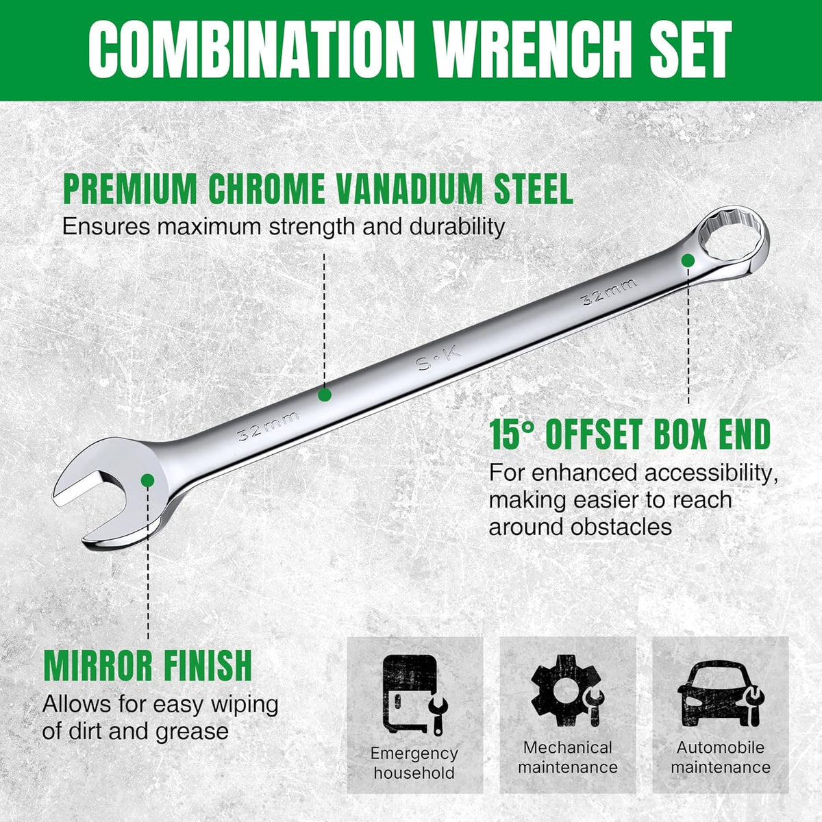 SK 42-Piece SAE And Metric Combination Wrench Set With SuperKrome Finish