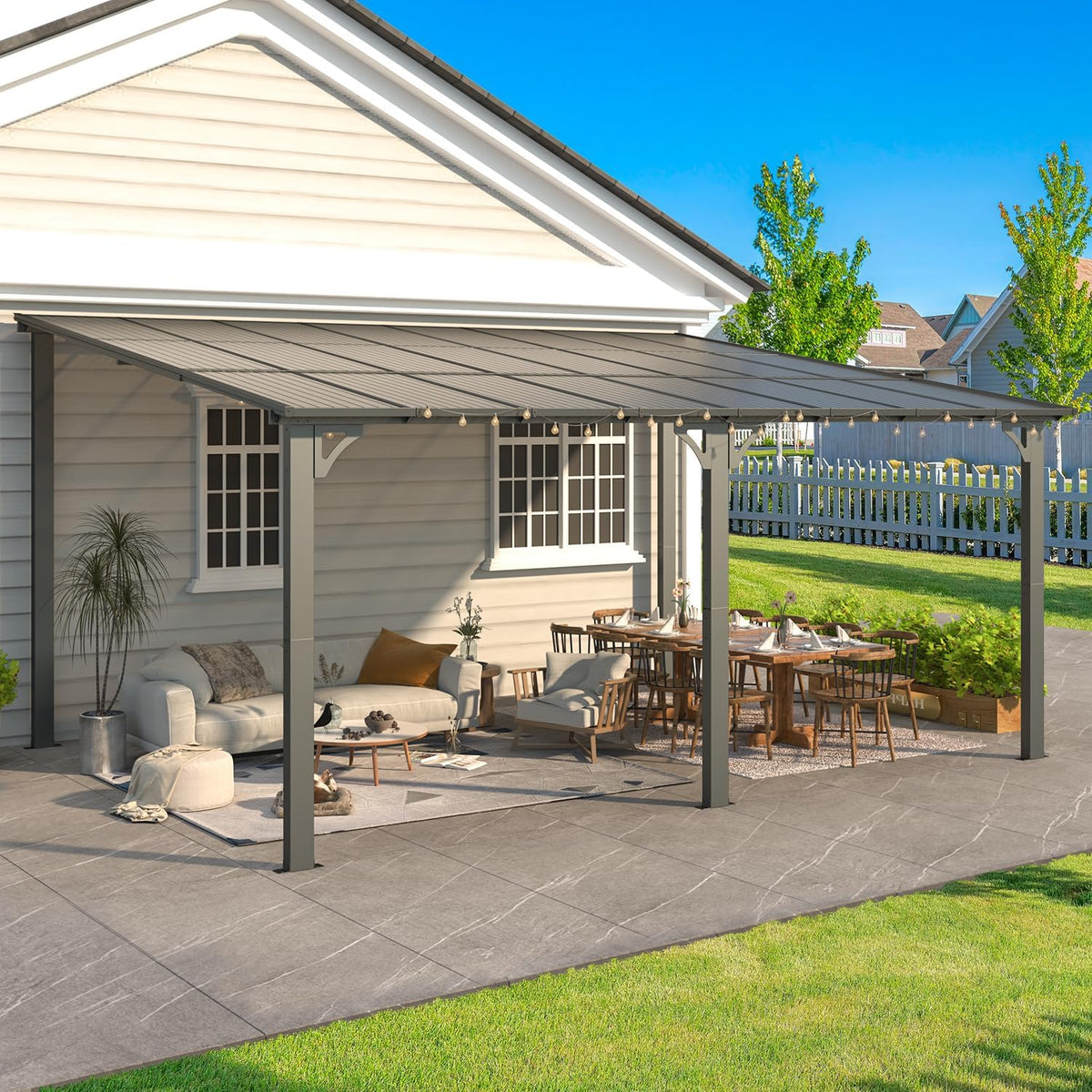 AECOJOY 16 ft x 12 ft Wall-Mounted Hard Top Pergola