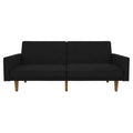 Black Mid-Century Modern Linen Upholstered Sofa Bed With Classic Wood Legs