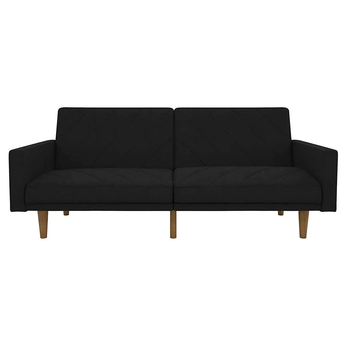 Black Mid-Century Modern Linen Upholstered Sofa Bed With Classic Wood Legs