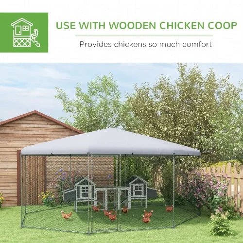 PawHut Metal Chicken Coop Run With Waterproof Anti-UV Cover, 17 ft x 15.7 ft x 9 ft