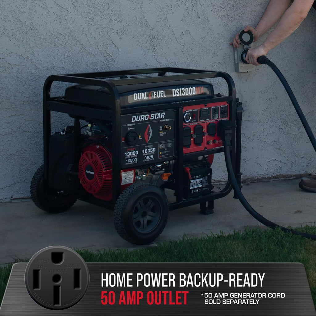 DuroStar Dual Fuel Portable Generator, 13,000-Watt, 500cc - DS13000MX