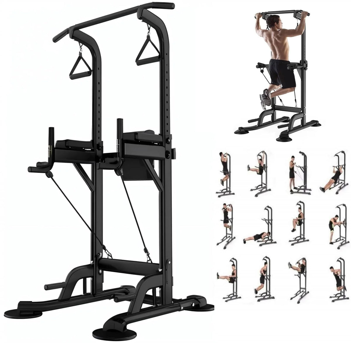 Tappio Power Tower Dip Bar Station Pull Up Bar Stand With Backrest, 400lb Capacity