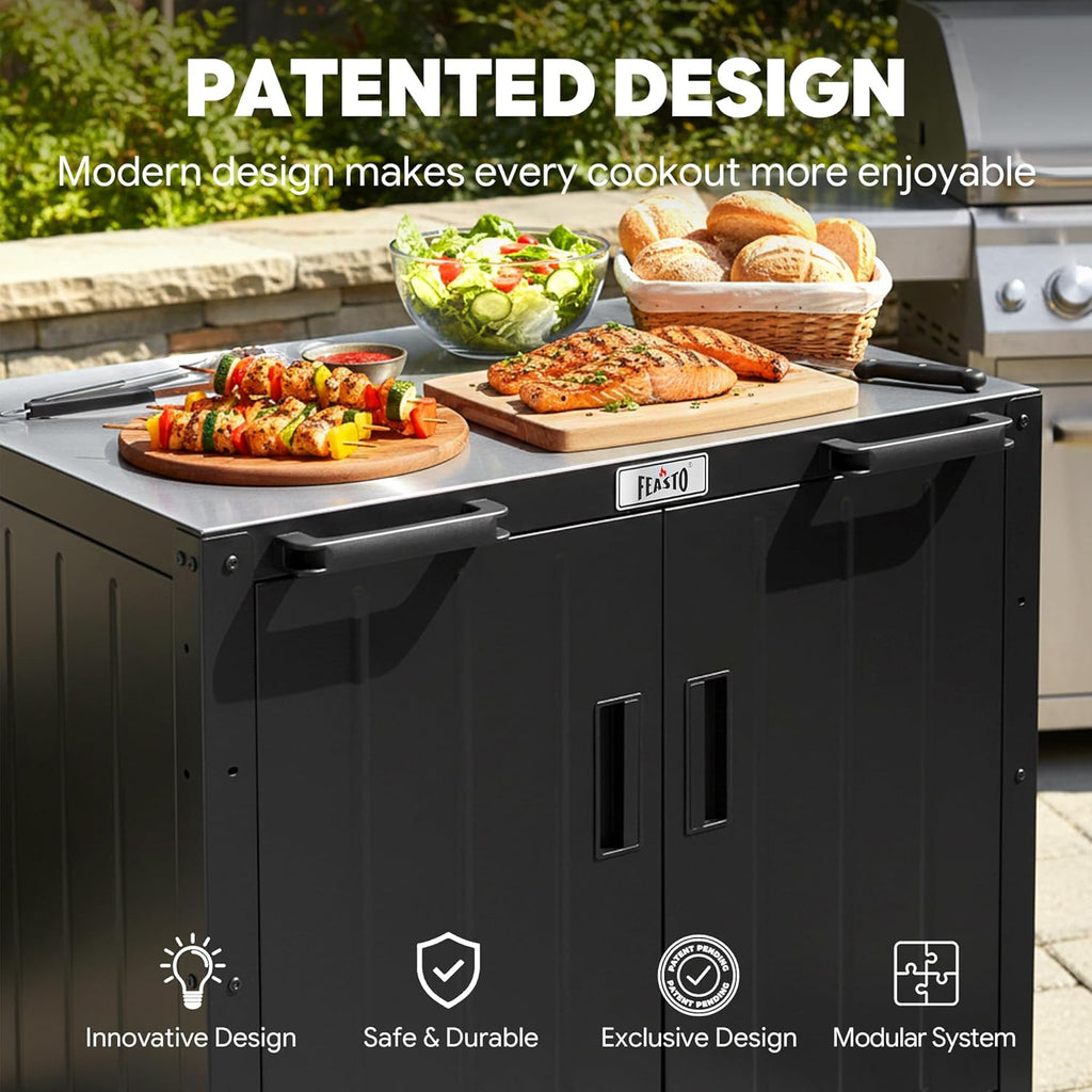 Outdoor Grill Cart With Storage Cabinet And Stainless Steel Top, 35-Inch, Black & Silver - KT2435 Series