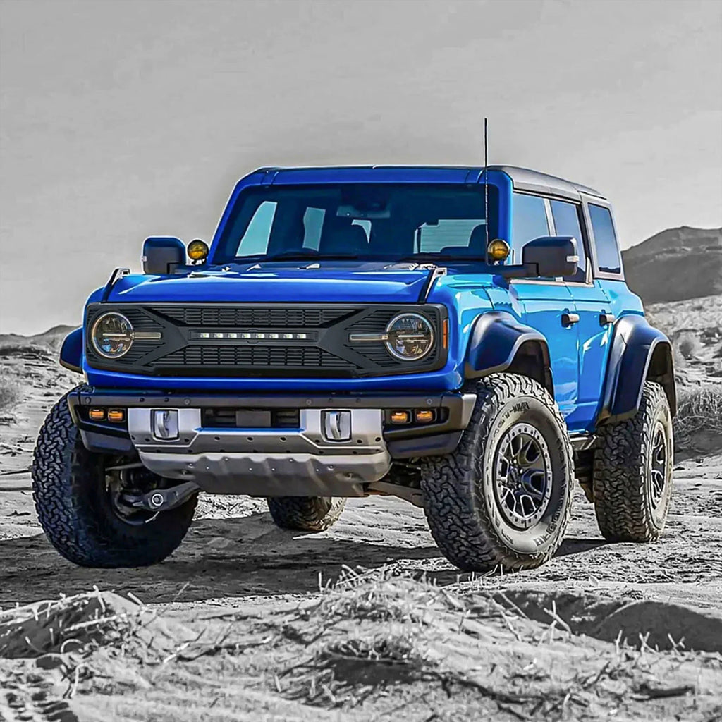 AMERICAN MODIFIED Tomahawk Grille With Lights for 2021-2024 Ford Bronco Without Front Camera - Matte Black