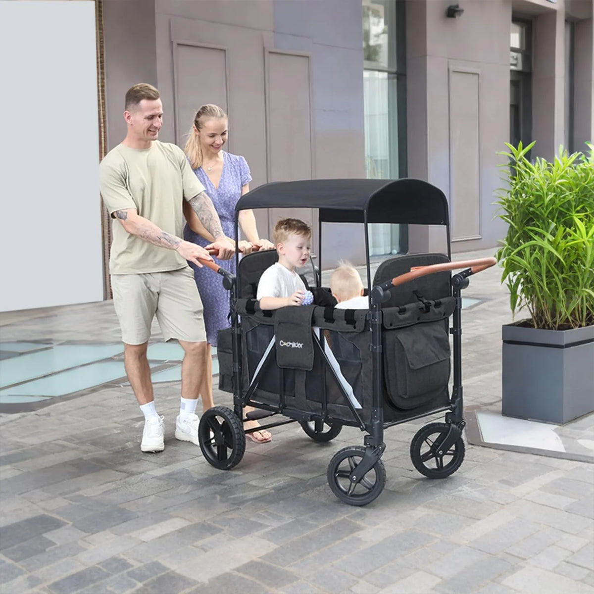 Cochildor 4 Seater All-Terrain Wagon Stroller, 300 lb Capacity, Light Grey - ST4N