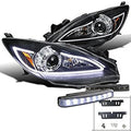 Mazda 3 JDM Black LED DRL Strip Projector Headlights With 8-LED DRL Fog Lights - 10-13