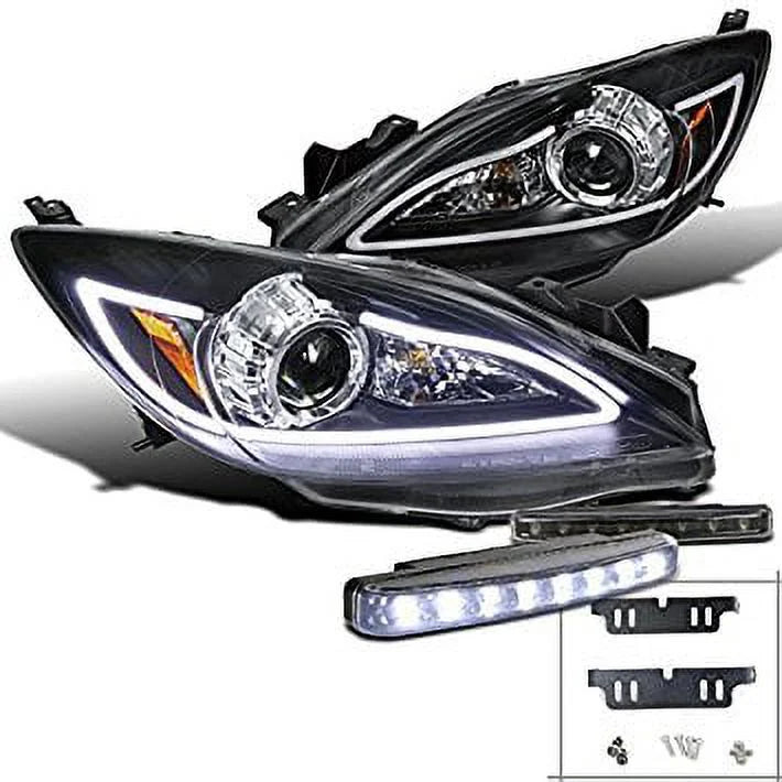 Mazda 3 JDM Black LED DRL Strip Projector Headlights With 8-LED DRL Fog Lights - 10-13