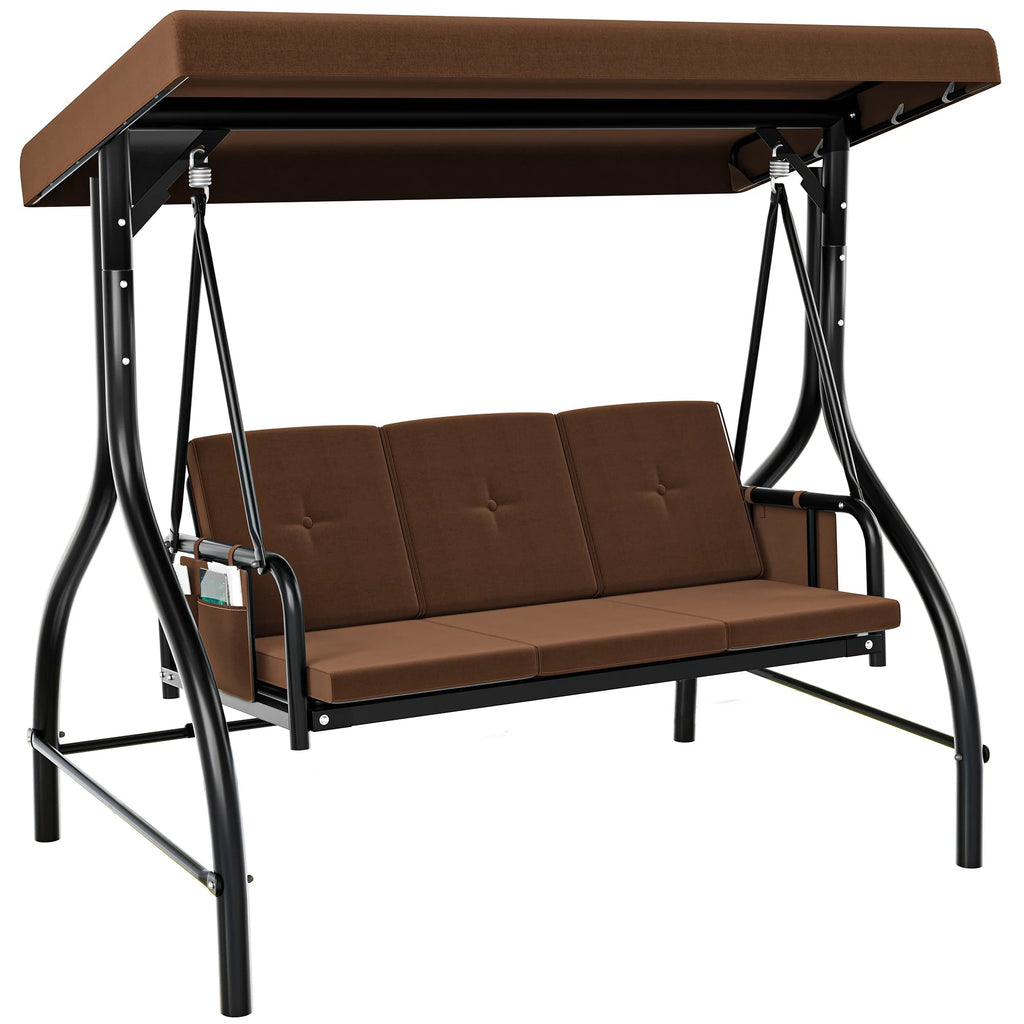 Dextrus Outdoor Patio Swing Chair, 3 Person, Brown