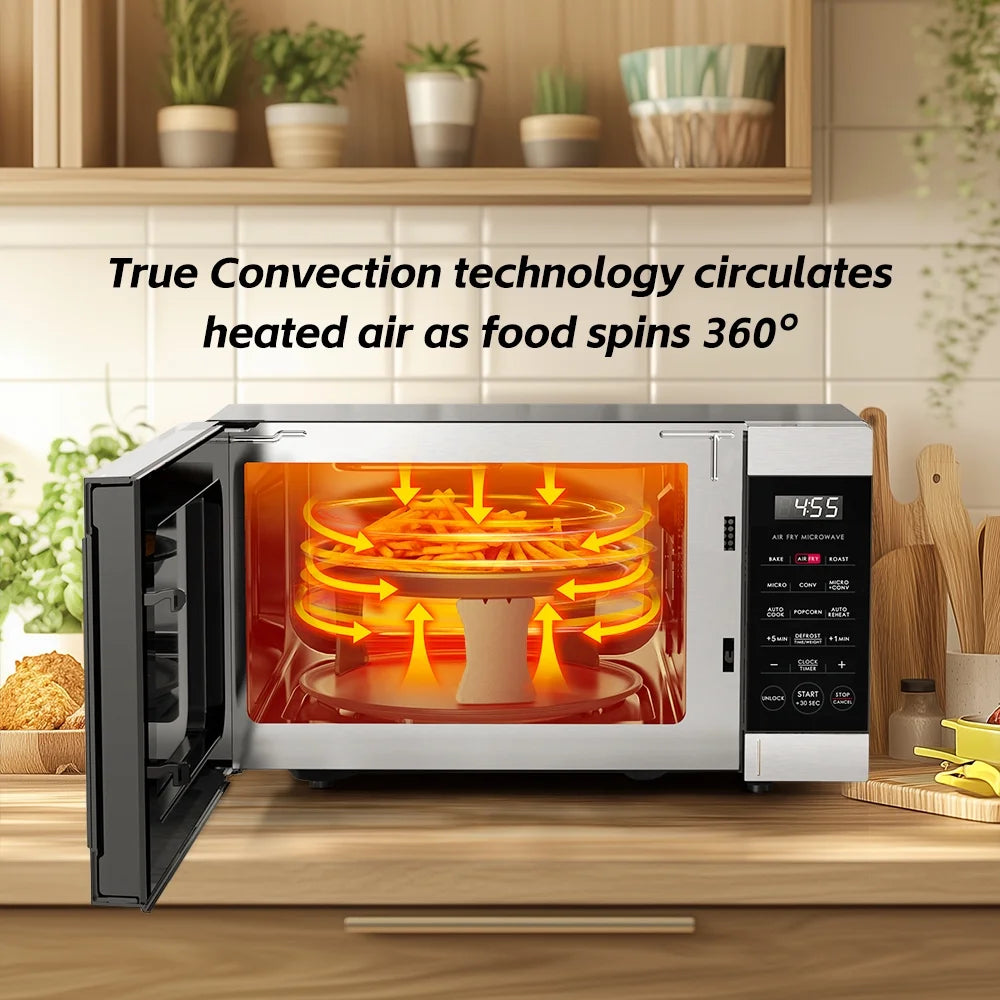 Galanz 0.9 Cu ft Air Fry Countertop Microwave, 900 Watts, Stainless Steel - GSWWD09S1A09B