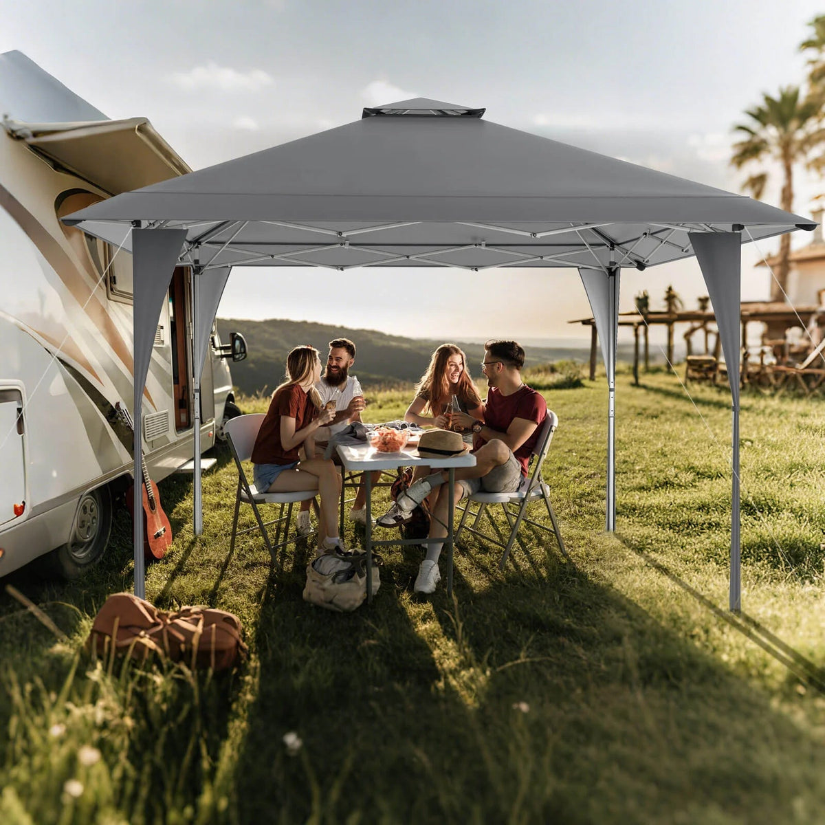 Costway Pop-Up Gazebo Outdoor Canopy Tent, 13 x 13 ft, Gray