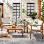 Flamaker 4-Piece Outdoor Acacia Wood Patio Conversation Sofa Set With Table And Cushions