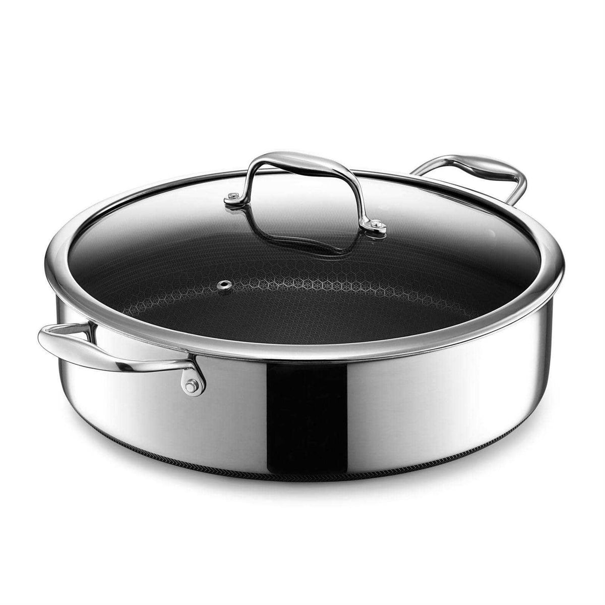 Hexclad Hybrid Stainless Steel 7 Quart Deep Saute Pan Fryer With Glass Lid