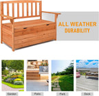 Outvita Outdoor Wood Storage Bench Loveseat With Armrests - 2 Person