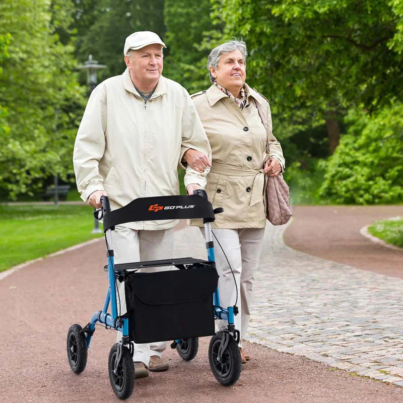 Foldable Rolling Rollator Walker With Seat, 9.5 Inch Pneumatic Wheels