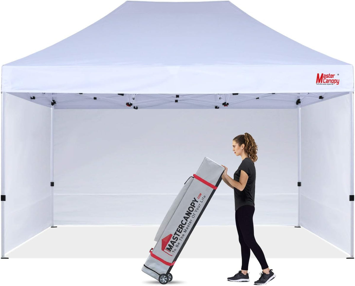 MASTERCANOPY Heavy Duty Pop-Up Canopy Tent With Sidewalls, 10x15 White - PKG