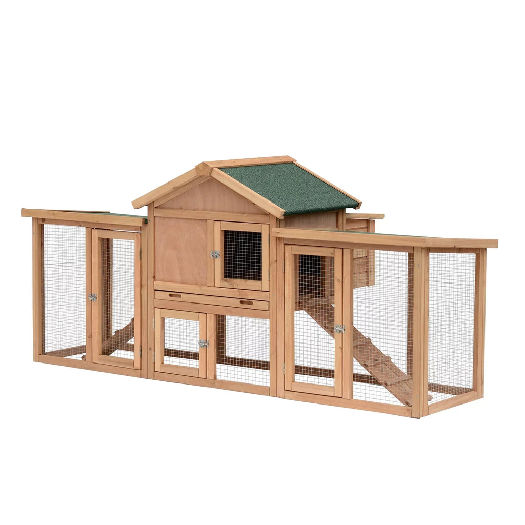PawHut Wooden Outdoor Chicken Coop With Nesting Box, Double Runs, Removable Tray And Ramps - 80 inch