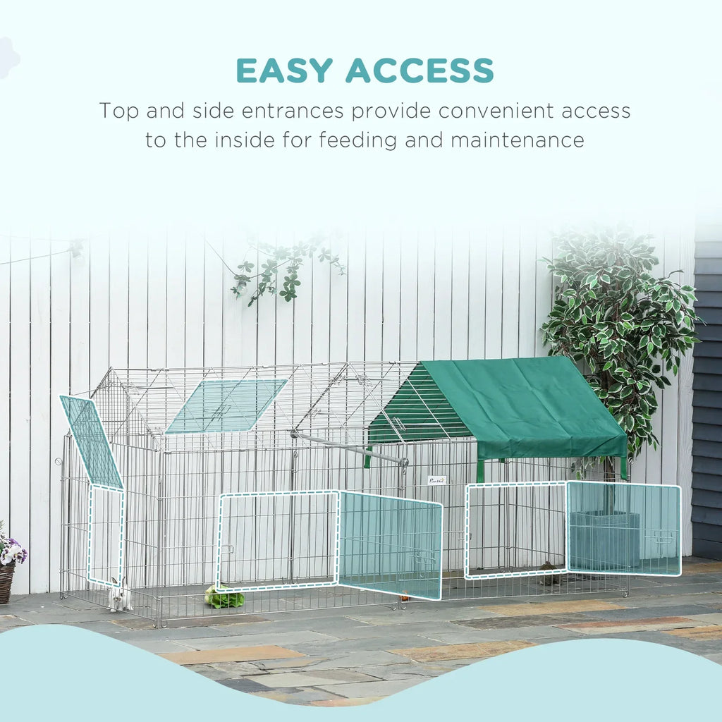 PawHut Small Animal Playpen Yard Fence With Roof, Green - 87in