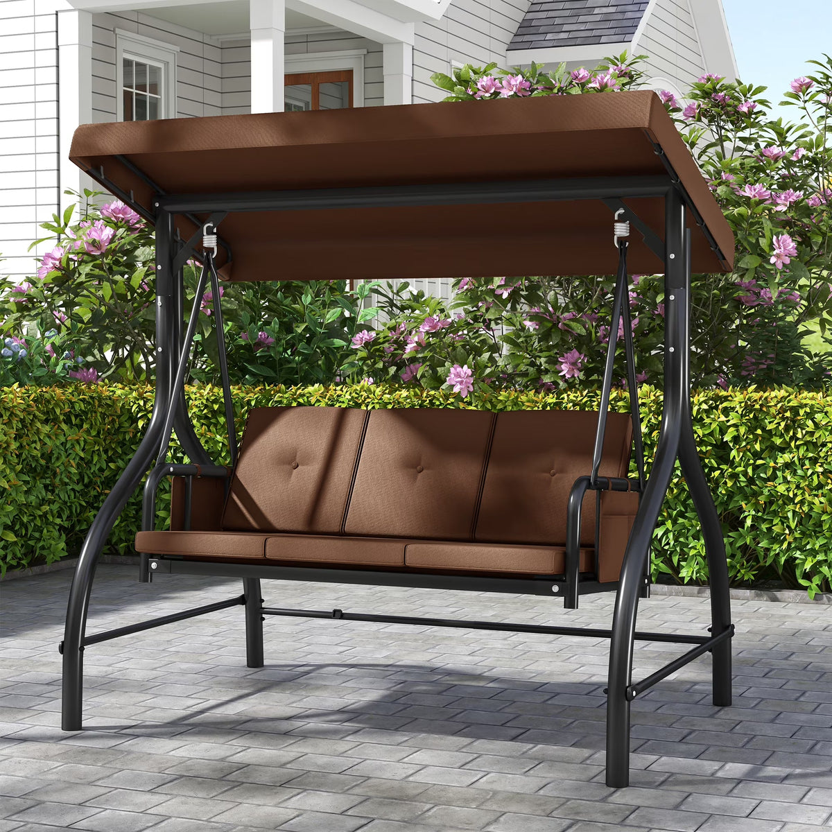 Dextrus Outdoor Patio Swing Chair, 3 Person, Brown