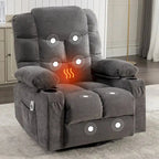 Oversized Massage Recliner Chair With Heat, 150 Degree Recline, 30 Degree Rocking, Dual USB Ports And 2 Cup Holders - Grey