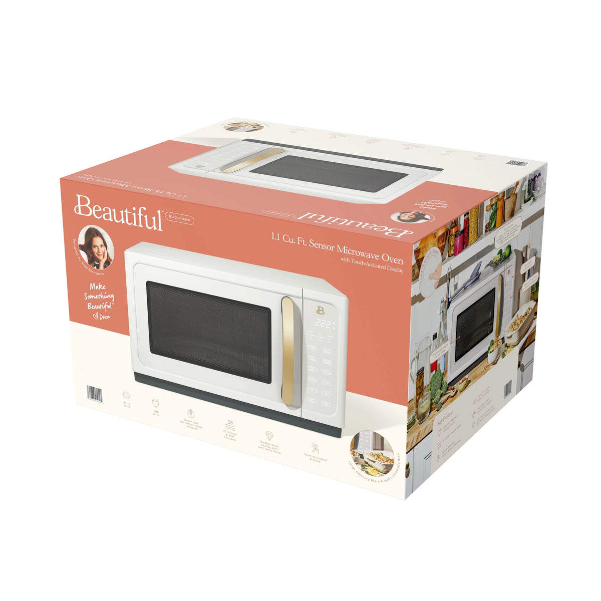 Beautiful 1.1 Cu ft 1000 Watt Sensor Microwave Oven, White Icing - BFCMS811WEST10