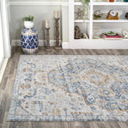 Bohemian Medallion Low-Pile Machine-Washable Area Rug, Cream And Terra