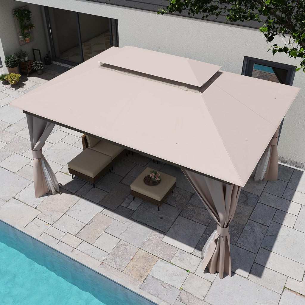LAUSAINT HOME Outdoor Patio Gazebo 10x13 Khaki