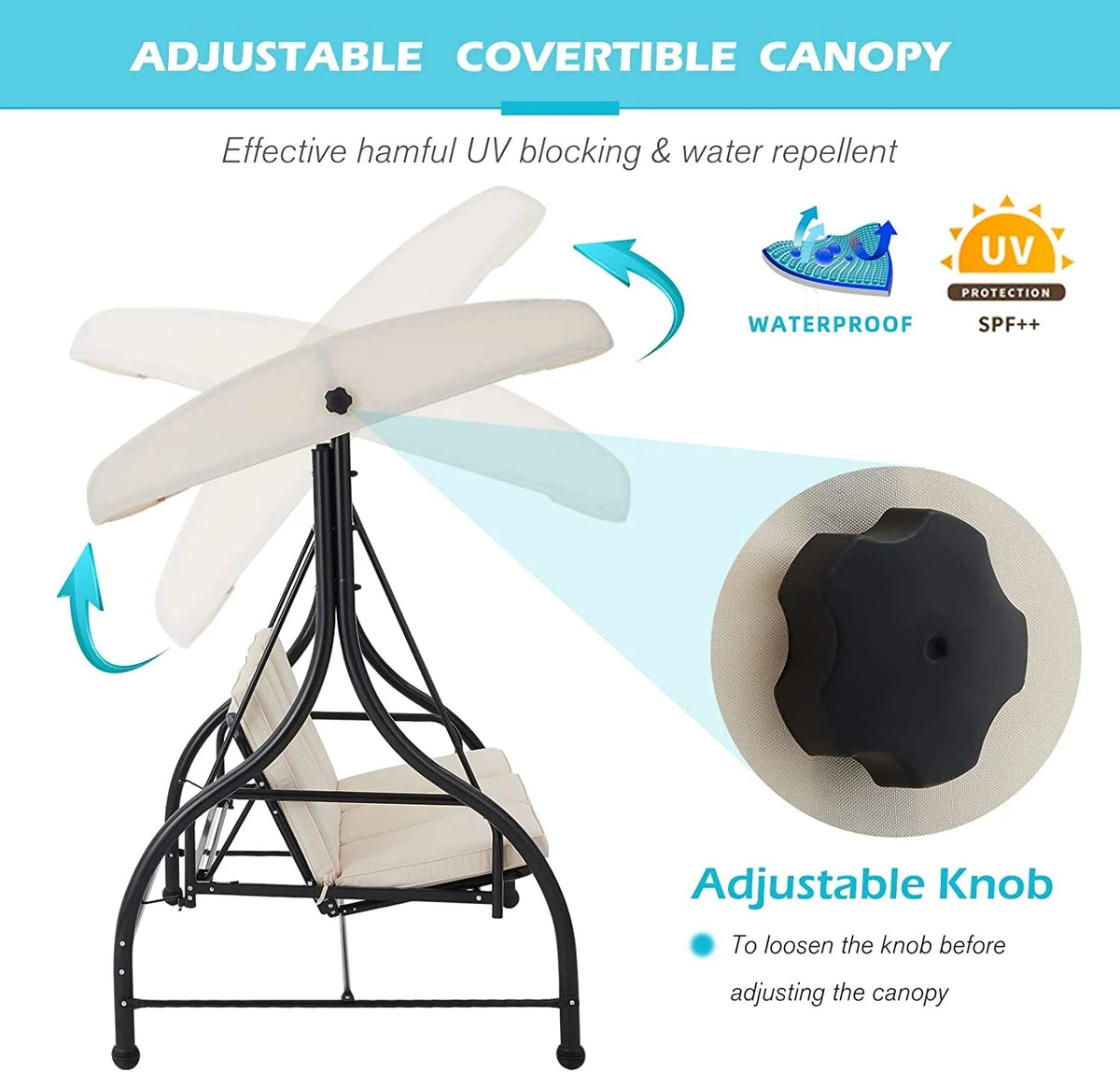 AECOJOY 3-Person Steel Canopy Porch Swing Glider Hammock
