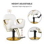 LUXMARS Reclining Hydraulic Barber Chair, White, 40 Inches To 46 Inches