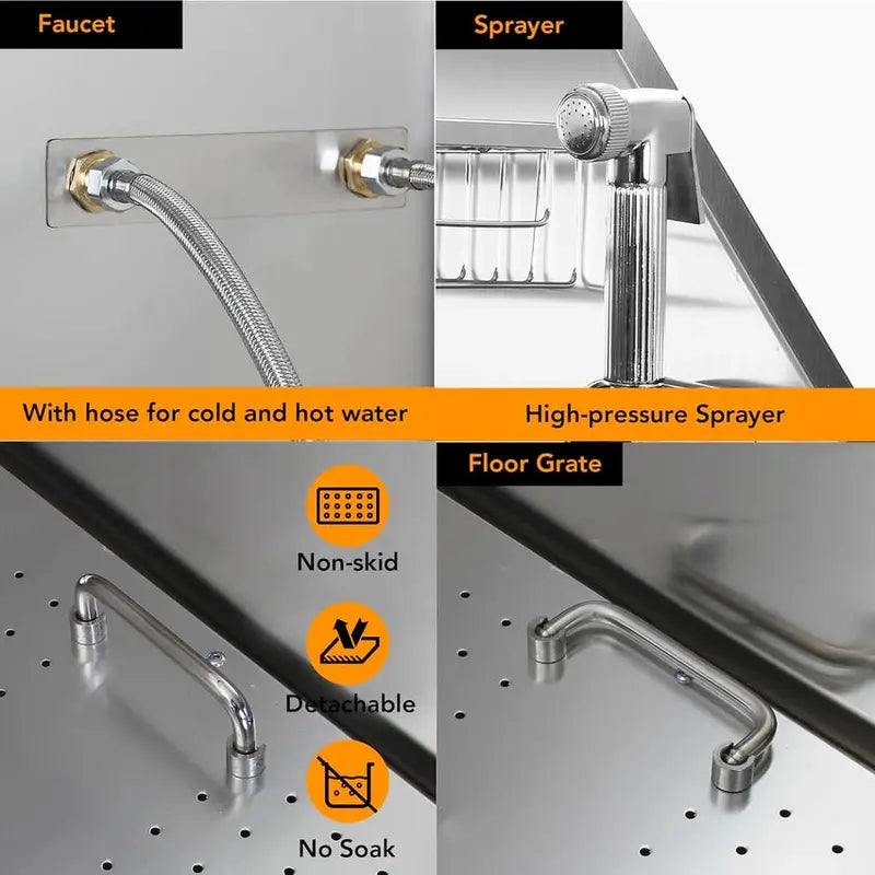 Cuisinaid 50-Inch Stainless Steel Dog Grooming Tub With Ramp, Faucet And Drain Kit