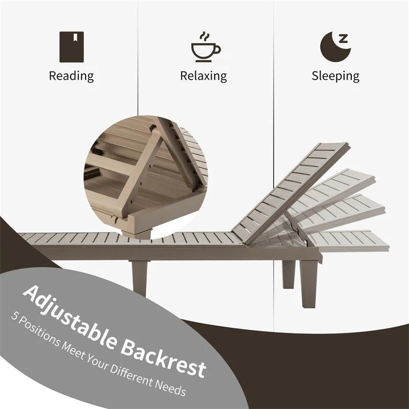 Outdoor Patio Chaise Lounge Chair Recliner - Adjustable 5 Positions, Wood Texture Design