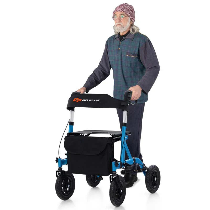 Foldable Rolling Rollator Walker With Seat, 9.5 Inch Pneumatic Wheels