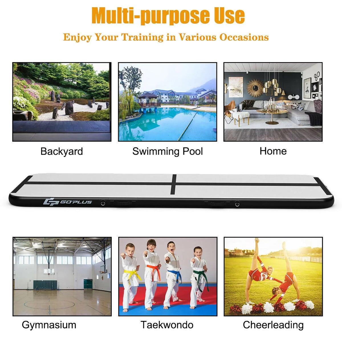 Goplus 10FT Air Track Inflatable Gymnastics Tumbling Mat With Pump - Black