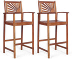 2-Pack Acacia Wood Outdoor Patio Bar Stools, Natural, 29in Seat Height - Sunflower Backrest