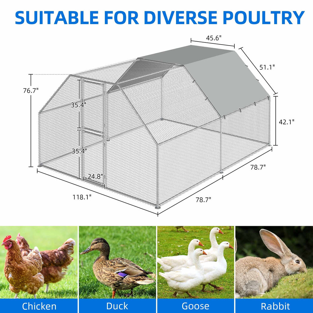 Dextrus Metal Chicken Coop With Waterproof Cover And Wire Mesh, 13.1 x 9.8 x 6.4 ft