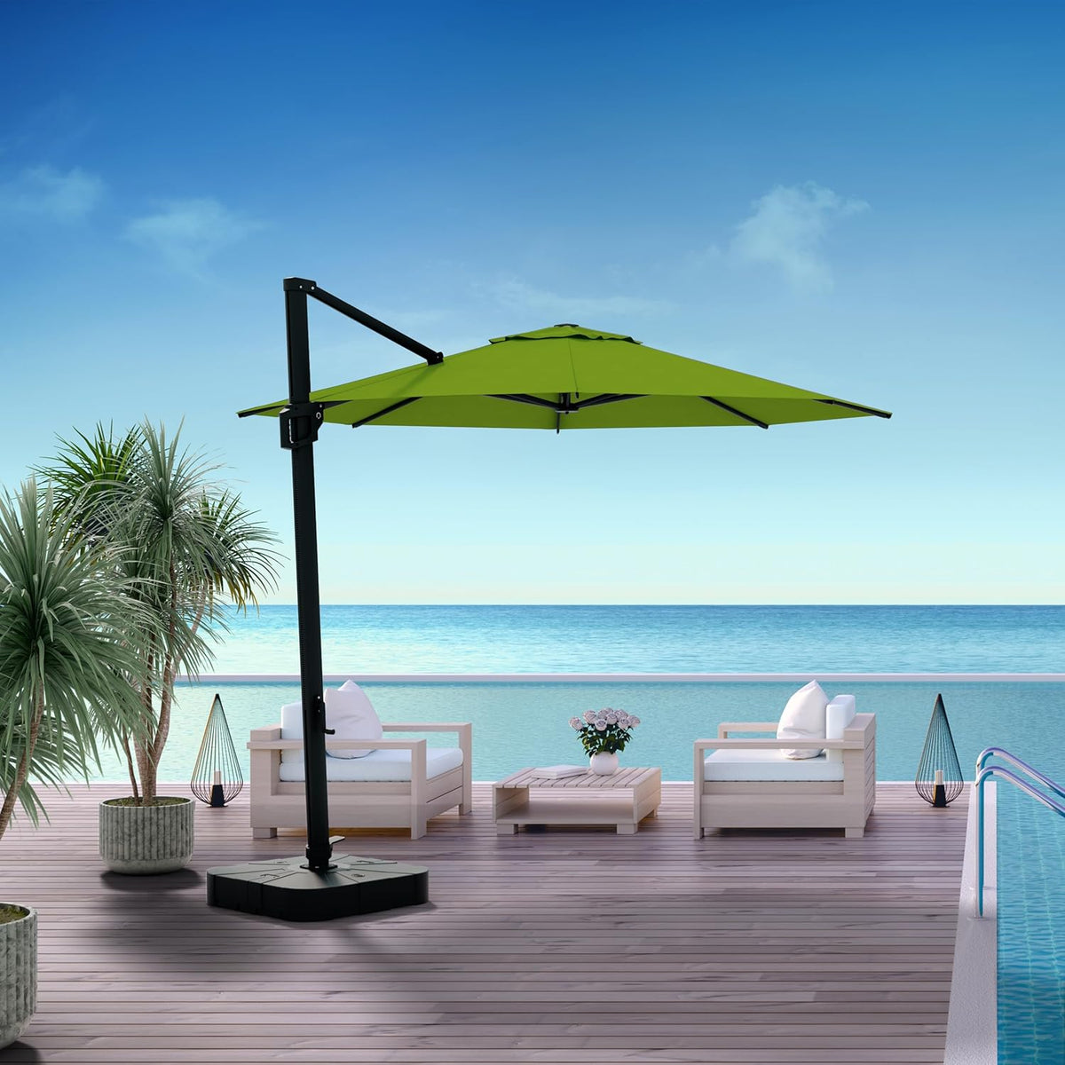 Midtown Umbrellas 10 Ft Outdoor Cantilever Patio Umbrella With Terylast Fabric - Rotate Tilt 360 Degree Offset Umbrella